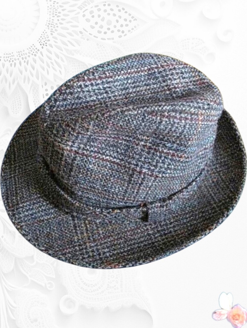 London Fog Vintage Tweed Fedora Hat Wool-Blend Plaid Gray Size 7 1/8